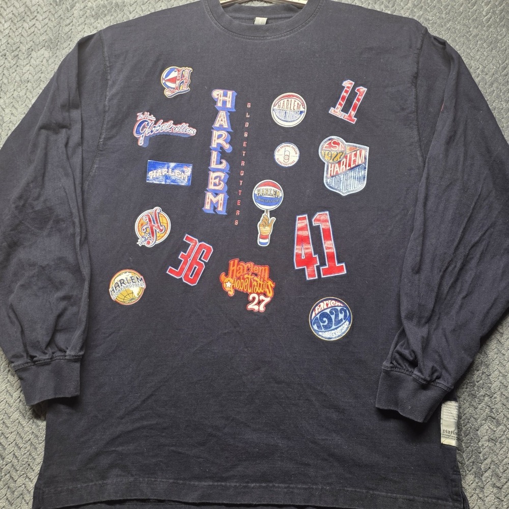 Harlem Globetrotters Long Sleeve Graphic Shirt Men's XL Fubu Platinum Black Y2K